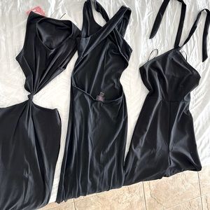 Three items, 2 maxi dress and 1 pants suit in black